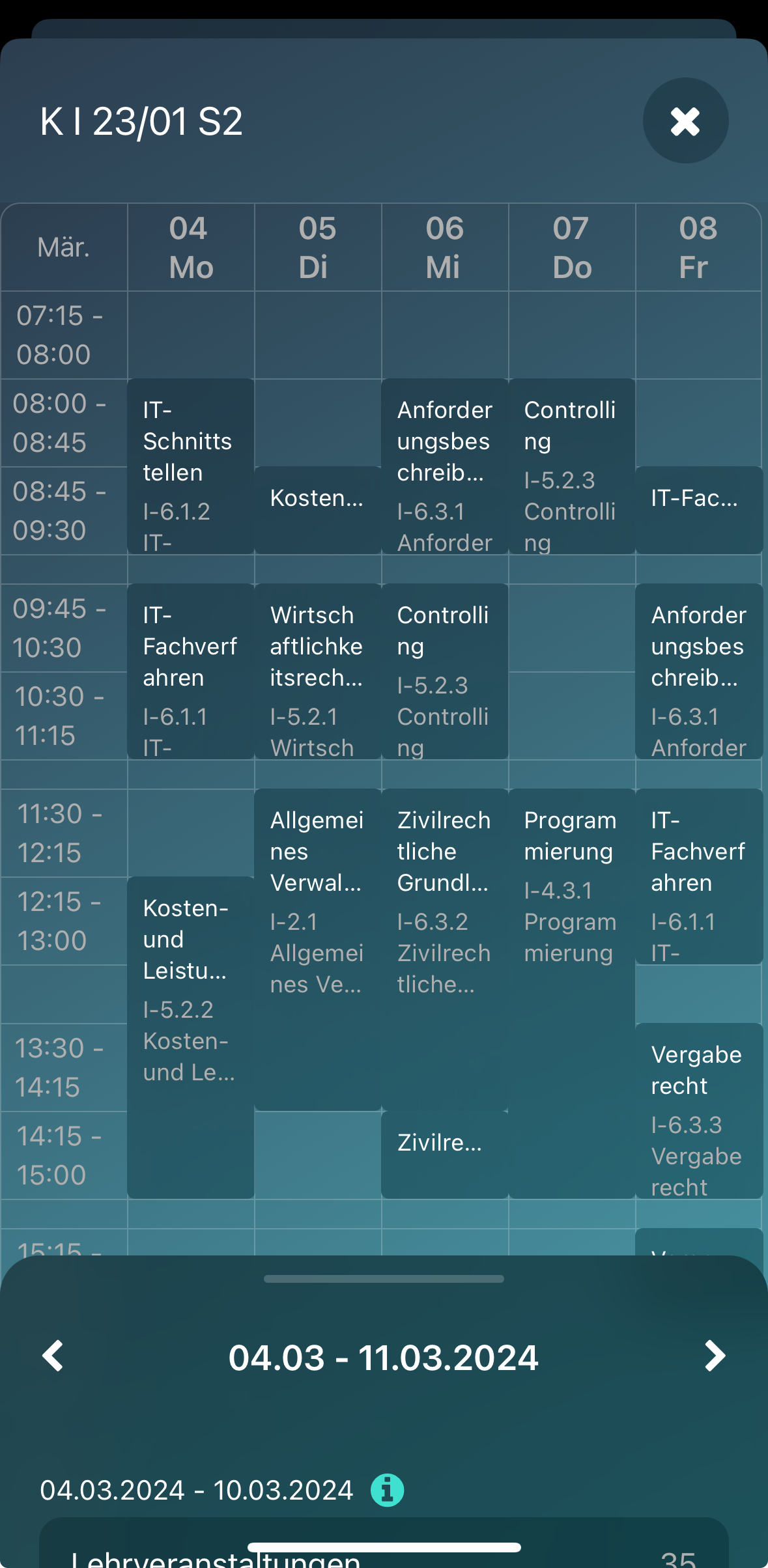 Kurse und Stundenverlegungen verwalten